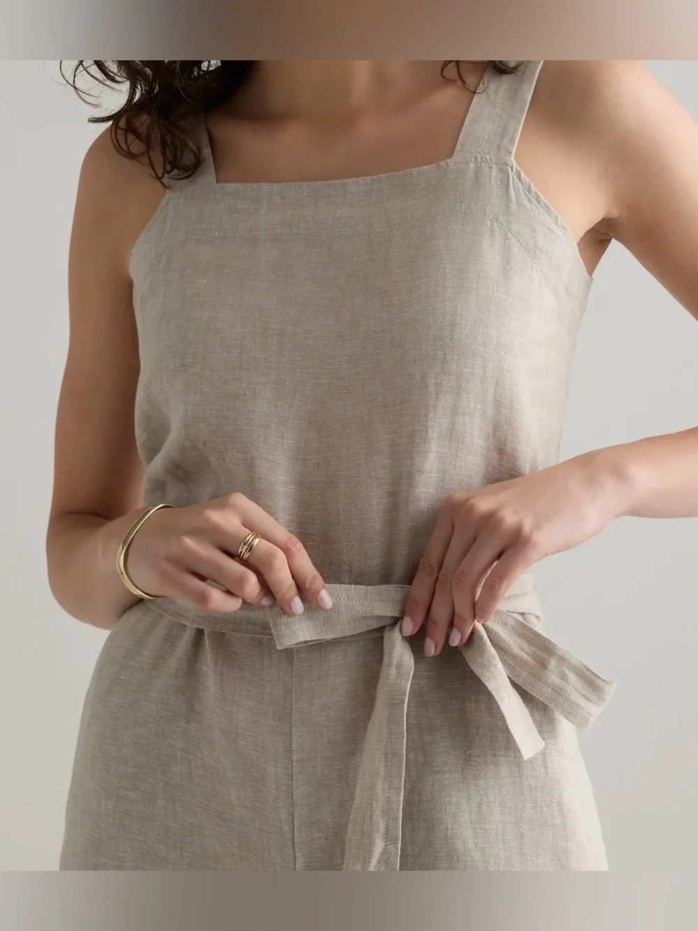 QUINCE 100% European Linen Square Neck Jumpsuit Flax NEW Size Medium